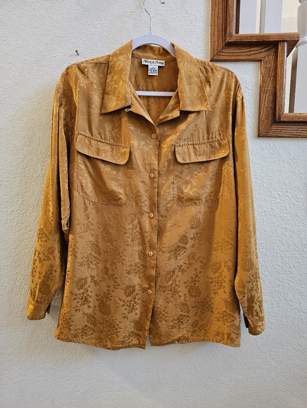 100% Silk Shirt In Marigold Size M